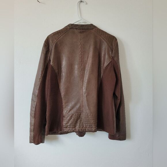 Sebby Collection Faux Leather Jacket Women's Brown Knit Panels Western Cowboy XL - Picture 7 of 7
